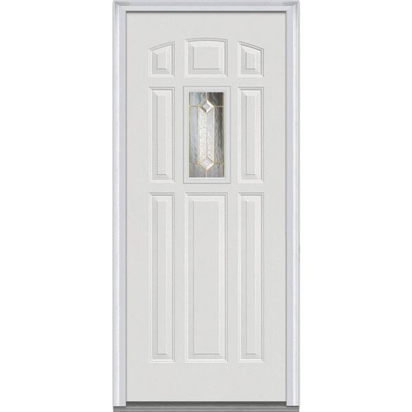 MMI Door 36 in. x 80 in. Majestic Elegance Left-Hand Inswing 1/4-Lite Decorative Primed Fiberglass Smooth Prehung Front Door