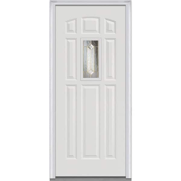 MMI Door 32 in. x 80 in. Majestic Elegance Left-Hand 1 Lite 8-Panel Classic Primed Steel Prehung Front Door