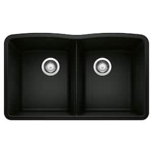 DIAMOND Coal Black Granite Composite 32.06 in. 50/50 Double Bowl Undermount Kitchen Sink