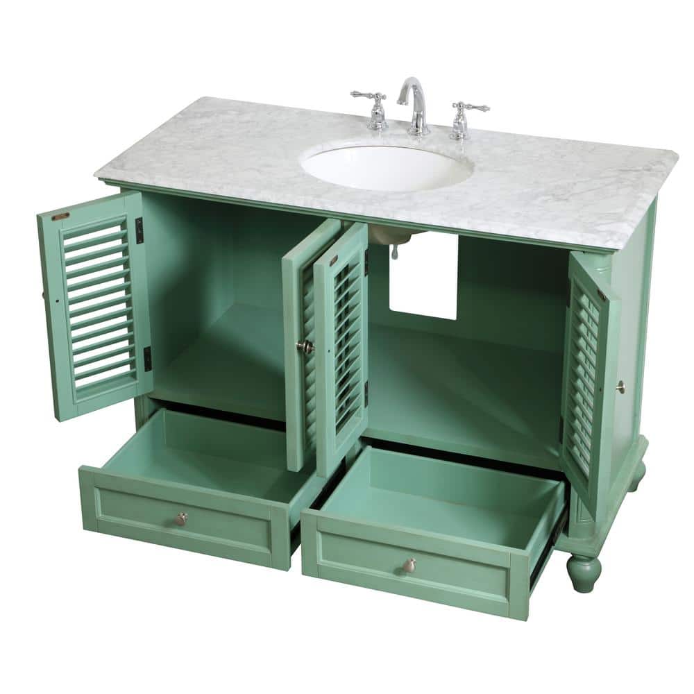 48" Vintage Mint Single Bathroom Vanity with Carrara Marble Top