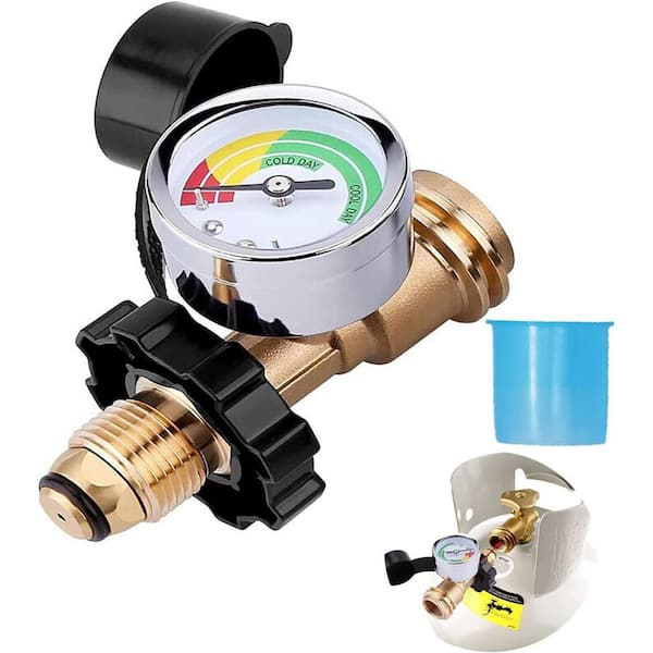 Universal Fit Pol to Qcc1 Propane Tank Adapter Solid Brass with Fluorescent Gauge for 100 lb Propane Tanks