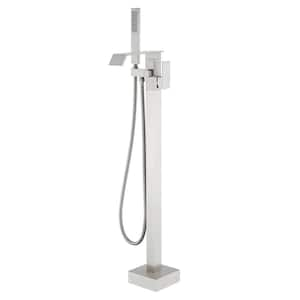 Single-Handle Claw Foot Tub Faucet with Hand Shower, Waterfall Claw Foot Freestanding Tub Faucet in. Brushed Nickel