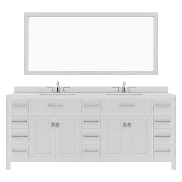 Virtu USA Caroline Parkway 78 in. W x 22 in. D x 35 in. H Double Sink Bath Vanity in White with Quartz Top and Mirror