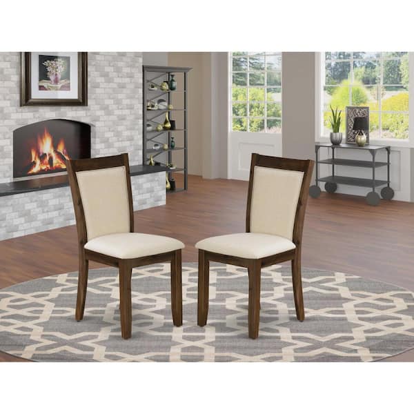 East West Furniture Antique Walnut, Parson Chairs - Light Beige Linen Fabric Upholstered Dining Chairs, Set of 2