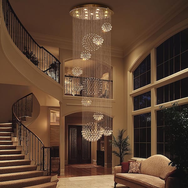 13-Light Modern Crystal Silver Crystal Ball Linear Chandelier for Staircase Foyer Entryway