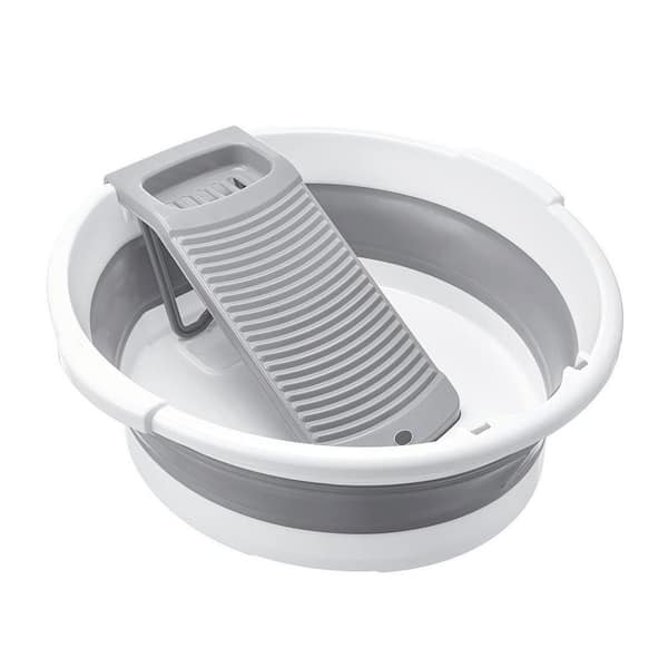 20 in. D x 20 in. W Freestanding Large Laundry Collapsible Washboard Basin with Scrubber for Hand Washing Clothes, Grey