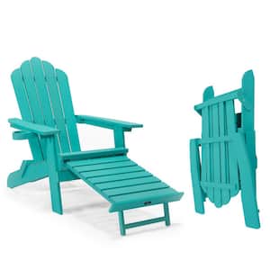 Ergonomic Fan-Back Design Green Oversized Folding Composite Adirondack Chairs with Pullout Ottoman and Cup Holder