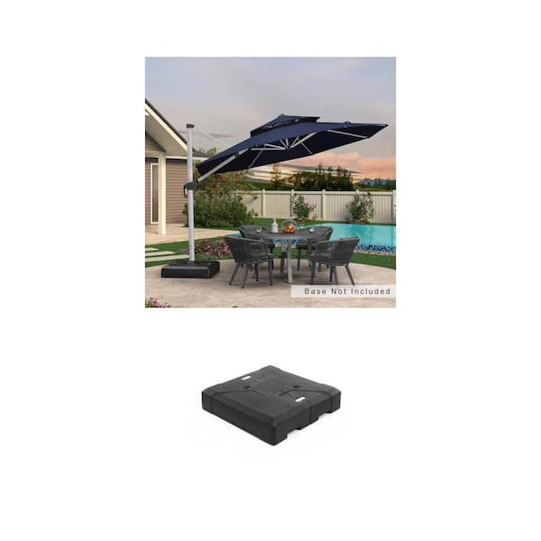 11 ft. Octagon Navy Blue Cantilever Umbrella and 220 lbs. Square Umbrella Base Combo
