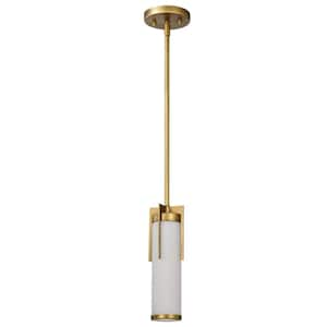 Roselle 1-Light Natural Brass Contemporary Mini- Pendant Light with White Glass Shade