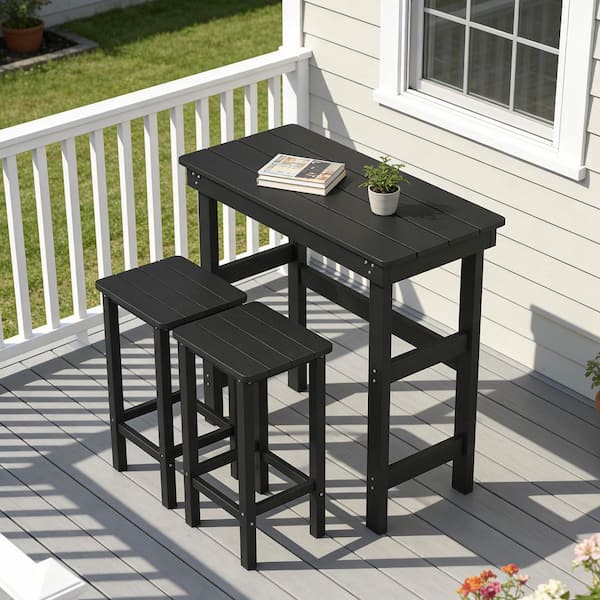 5-Piece Gray HDPE Plastic Outdoor Dining Set, Table with Umbrella Hole and 4-Ladder Back Chairs for Poolside, Patio
