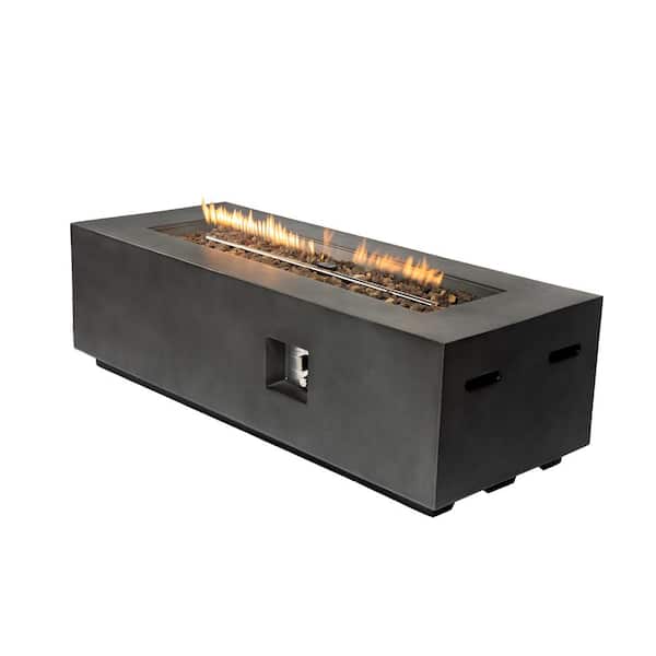 Oyezvary 60 in. Outdoor Rectangle Propane Fire Pit Table with Waterproof Cover, Auto-Ignition and Free Lava Rocks in Gray