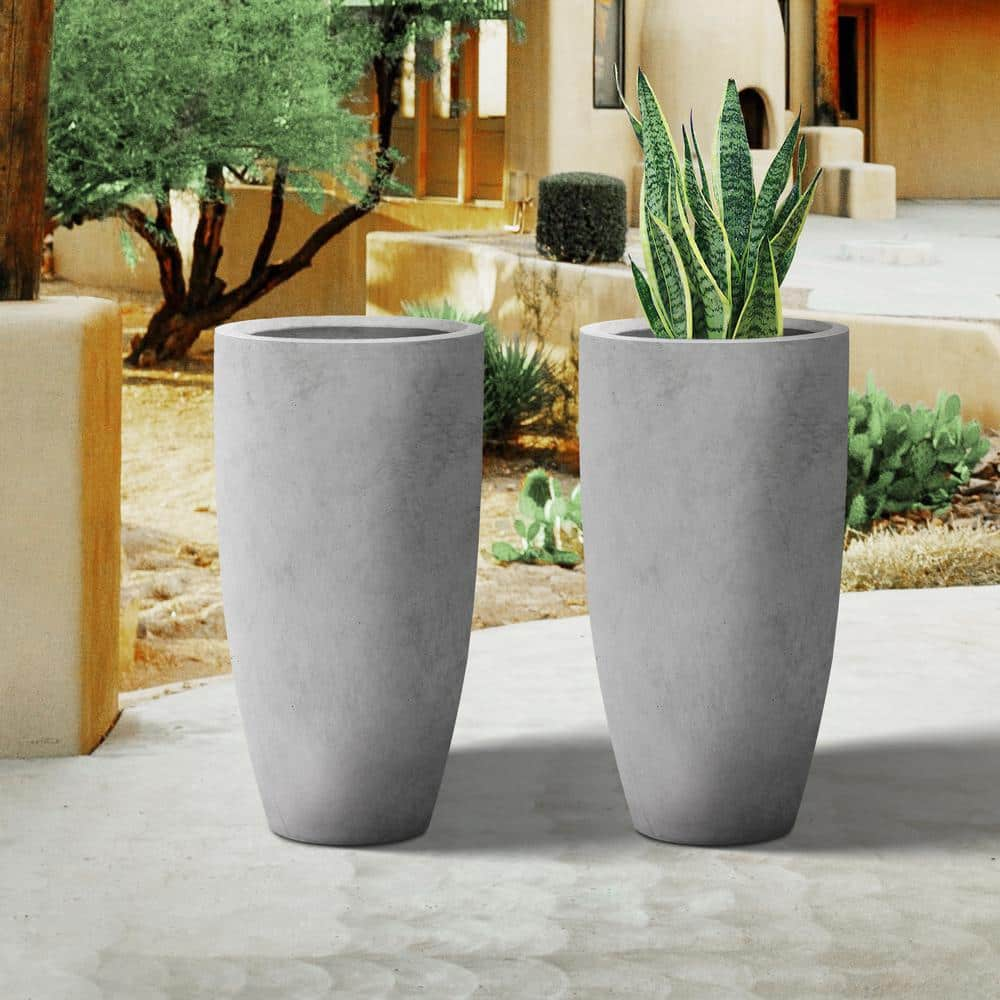 PLANTARA 24 in. H Tall Raw Concrete Planter, Large Outdoor Plant 