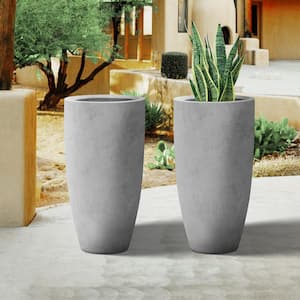24 in. H Tall Raw Concrete Planter, Large Outdoor Plant Pot, Modern Tapered Flower Pot for Garden (Set of 2)