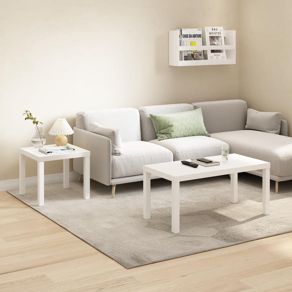 Compact White Wood Minimalist Square Accent Table