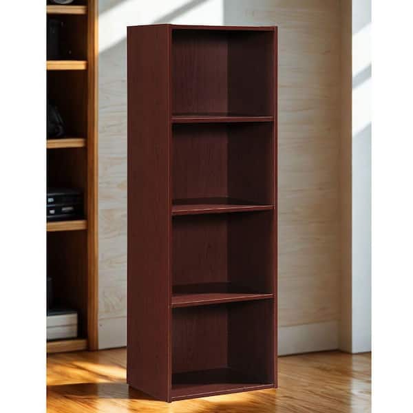 47.3 in. Tall Mahogany Wood 4-Shelf Bookcase with Open Storage 4-Tier Bookshelf for Home or Office