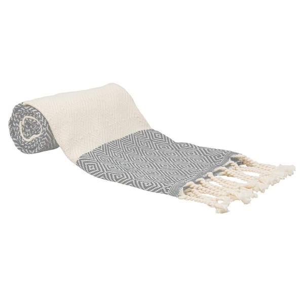 Deerlux 100% Cotton Turkish Hand Towels Set of 2 18 x 40 Diamond Peshtemal Kitchen and Bath Towels Gray