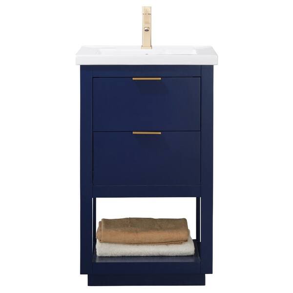 Design Element Klein In W X 15 In D Bath Vanity In Blue With Porcelain Vanity Top In White With White Basin S04 Blu The Home Depot