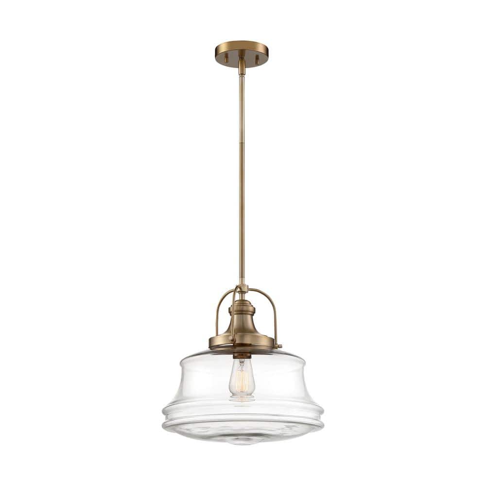 Basel 14'' Clear Glass Globe Pendant in Burnished Brass