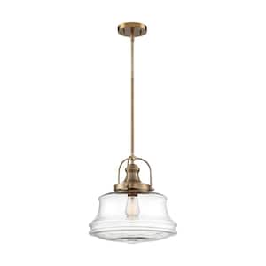 Basel 100-Watt 1-Light Burnished Brass Shaded Pendant Light with Clear Glass Shade, No Bulbs Included