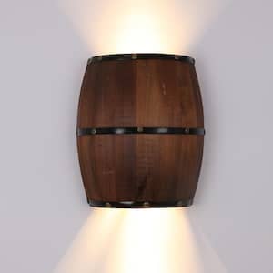 2-Light Brown Creative Antique Indoor Wood Wine Barrel LED Wall Sconce with Wooden Shade