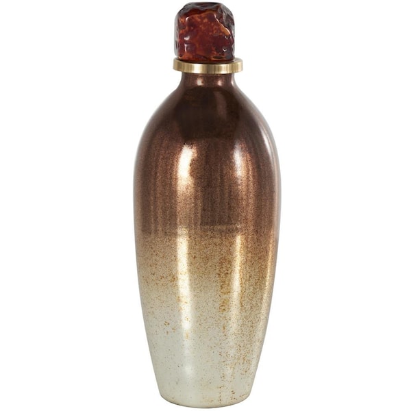 Litton Lane Copper Glass Speckled Ombre Decorative Jars with Textured Top Knob and Gold and Beige Accents