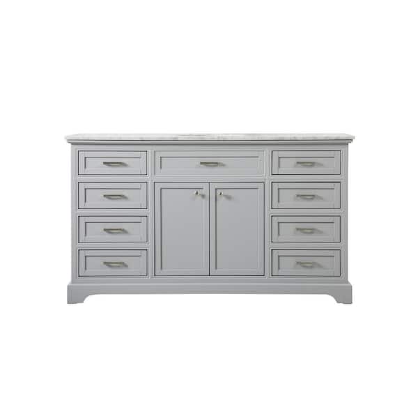 Unbranded Timeless Home 60 in. L x 21.5 in. W x 35 in. H Single Bath Vanity Side Cabinet in Grey with Carrara Marble Vanity Top