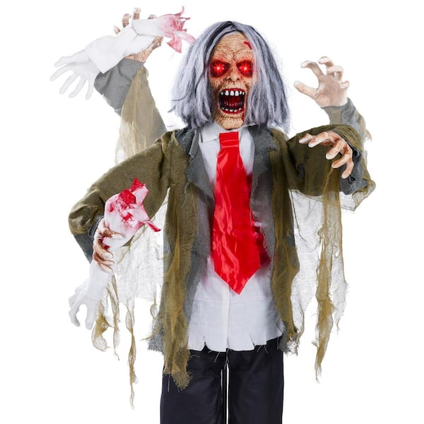 Best Choice Products Rotten Ronnie 5.5 ft. Sound and Touch Activated Animatronic Standing Zombie Scary Outdoor Halloween Decoration