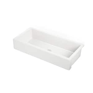 37 in. Farmhouse Apron Front Single Bowl White Ceramic Kitchen Sink with Accessories