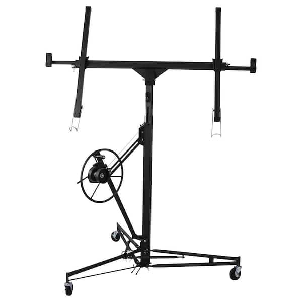 Black 11 ft. Drywall Panel Hoist with 360 Percent Adjustable Telescopic Arm and Wheels