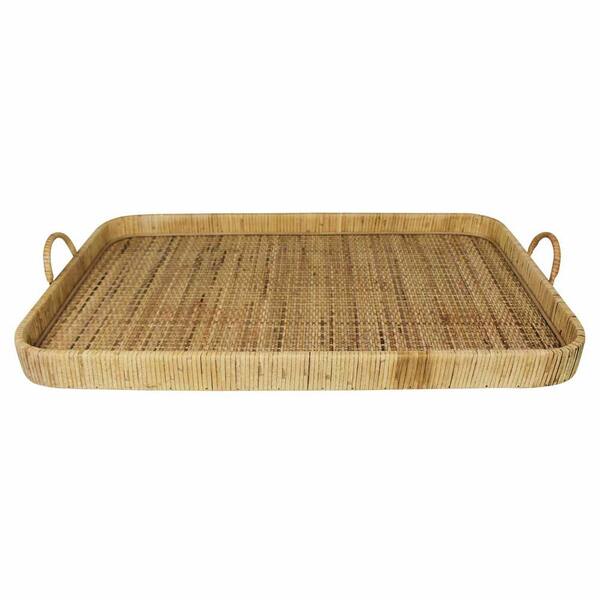 HomeRoots Amelia 18 in. W x 4 in. H x 28 in. D Square Natural Rattan Dinnerware and Serving Storage