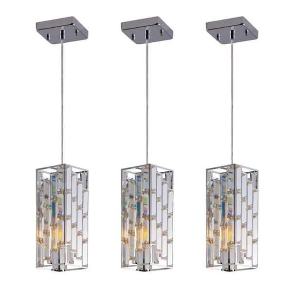 MODERN HABITAT TribuLatern 3 Pack 1-Light Sliver Modern Crystal Chandelier Light with Crystal Prism Design
