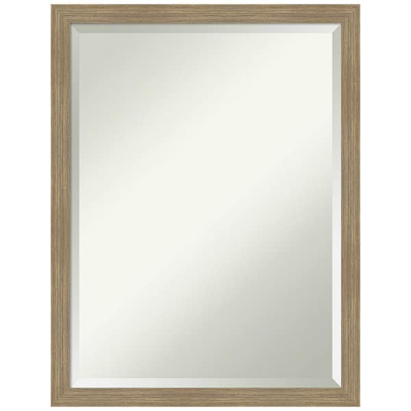 Amanti Art Woodgrain Stripe 20 in. W x 26 in. H Beveled Casual Rectangle Wood Framed Wall Mirror in Brown