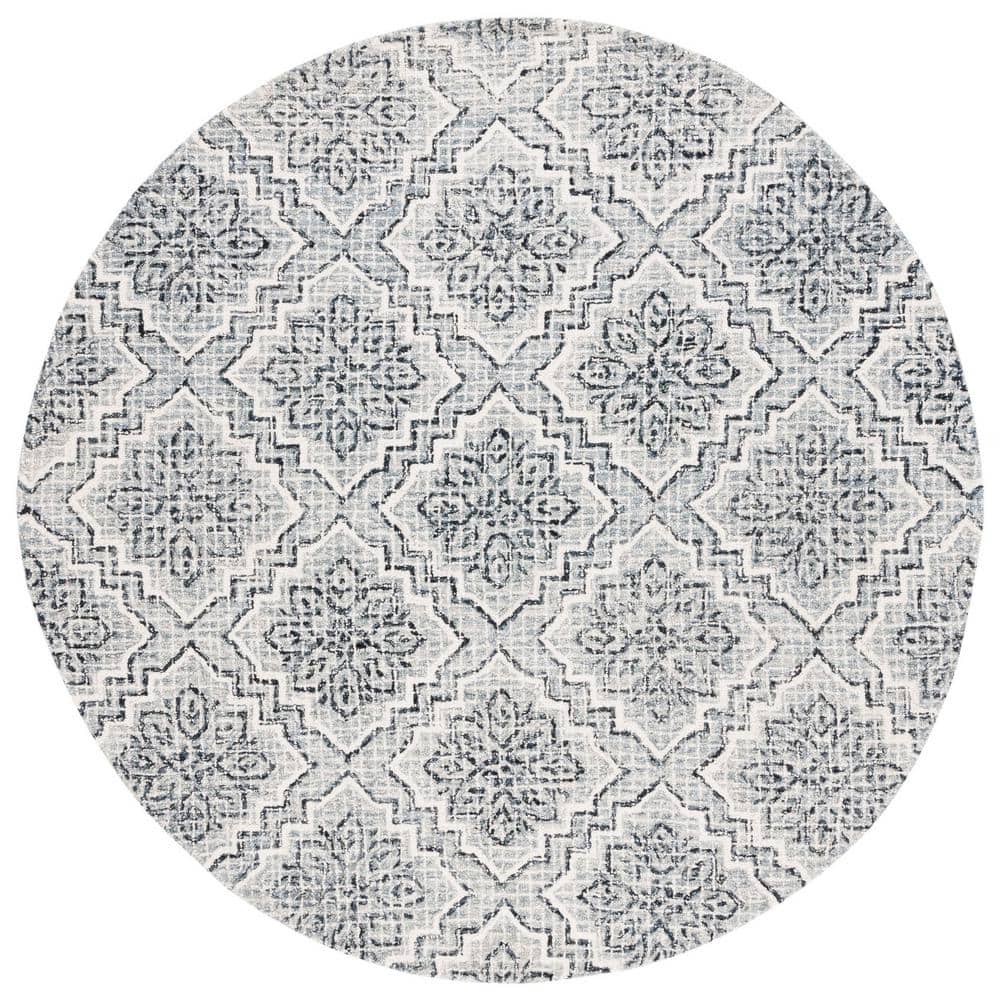SAFAVIEH Abstract Dark Blue/Gray 6 ft. x 6 ft. Diamond Floral Round