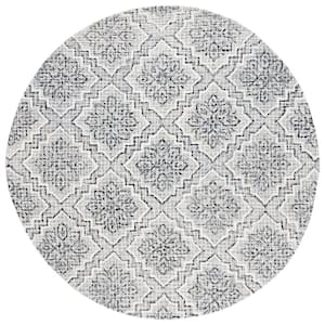 Abstract Dark Blue/Gray 6 ft. x 6 ft. Diamond Floral Round Area Rug