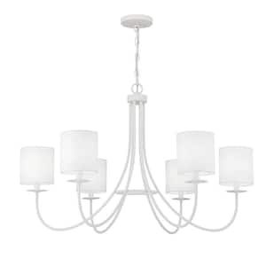 6-Light Bisque White Chandelier with White Fabric Shades