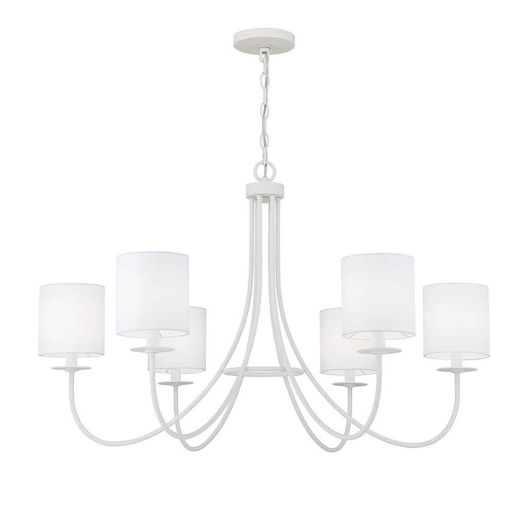 Bisque White Fabric Shade 6-Light Elegant Chandelier