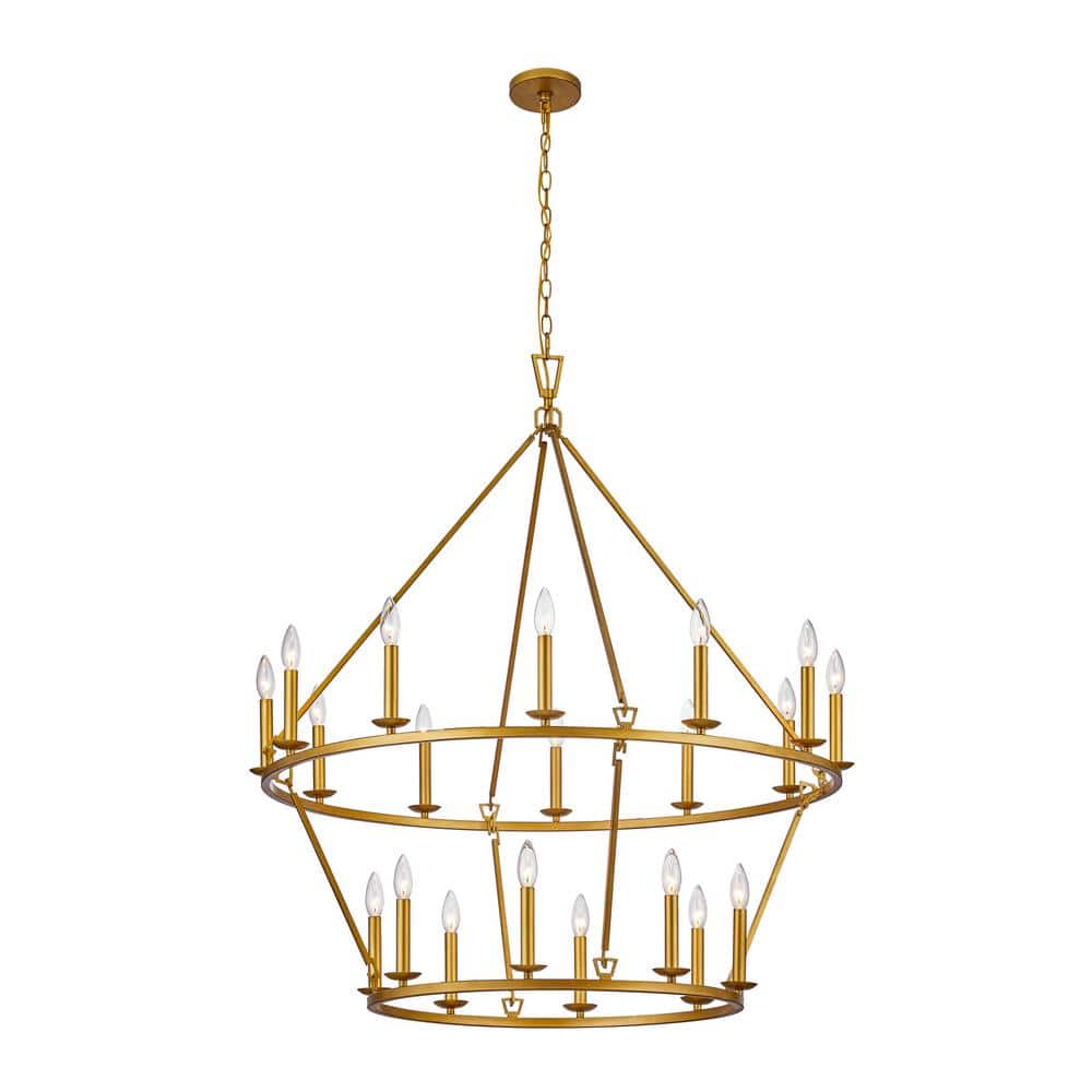 Gold 2-Tier Brass Candle-Style Chandelier with 20 Lights