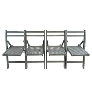 Outdoor Gray Slatted Wood Folding Special Lawn Chair (Set of 4)