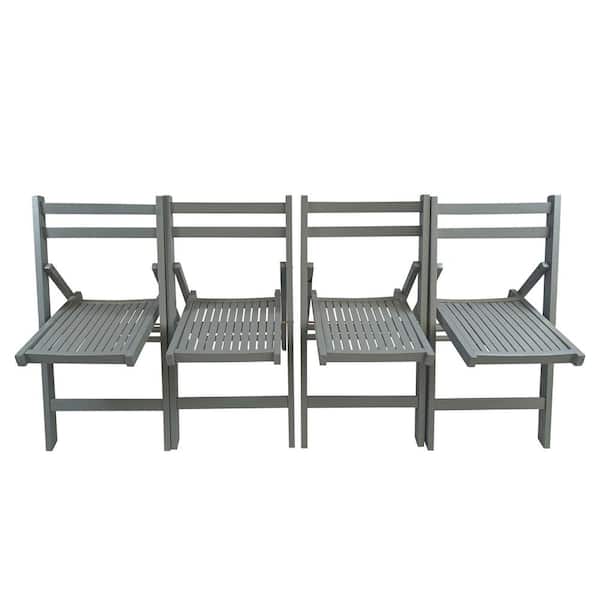 Unbranded Outdoor Gray Slatted Wood Folding Special Lawn Chair (Set of 4)