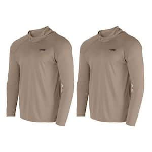 Men's Small Sandstone WORKSKIN Hooded Sun Shirt (2-Pack)