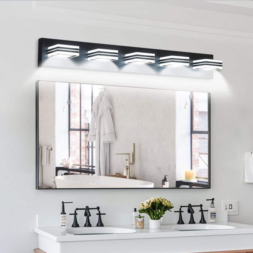 32 in. 5-Light Up and Down Black LED Vanity Light 360° Rotatable Lamp Head Wall Lifht for Bathroom with 5-CCT price history on PriceWatchPro