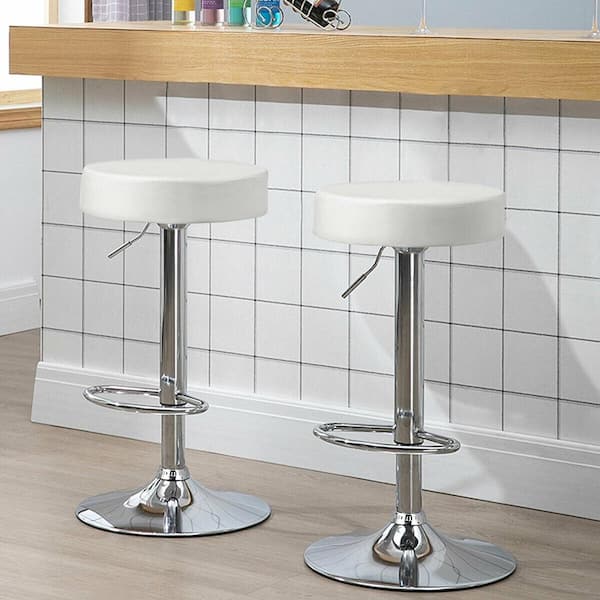 34 in. H 2-Piece Adjustable Swivel Bar Stool PU Leather Kitchen Counter Bar Chairs White