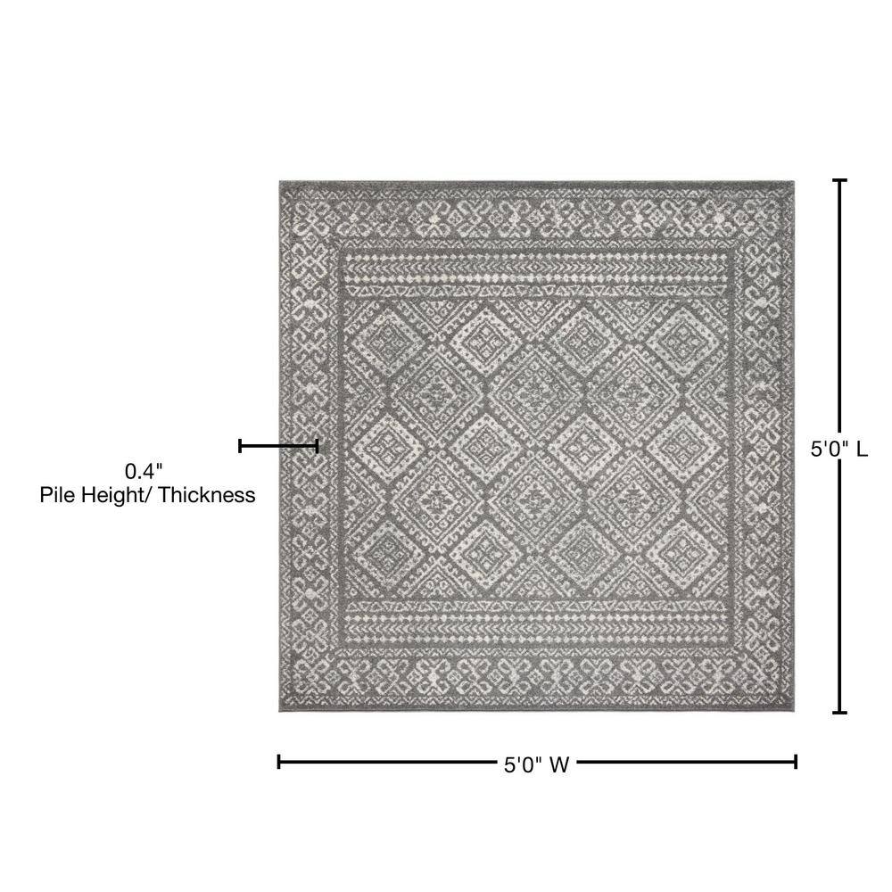 Gray Square Hand-Knotted Easy-Care Synthetic Area Rug, 5'x5'