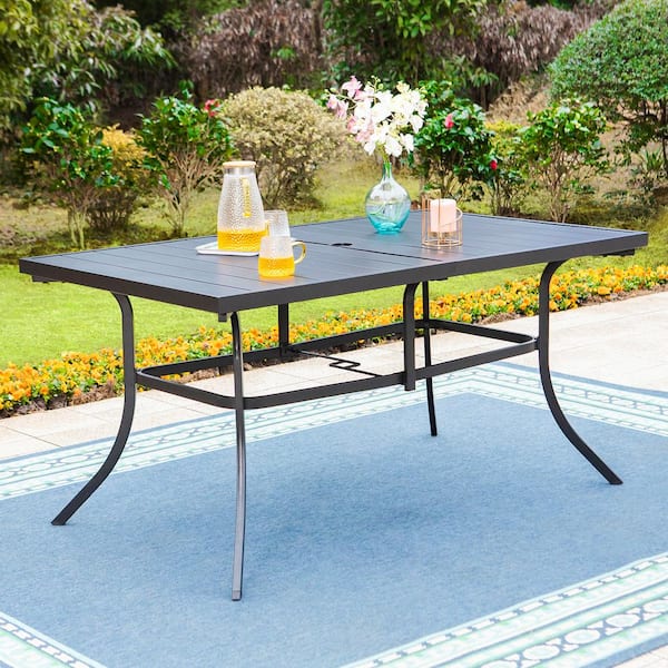 PHI VILLA Rectangle Metal 1.57 in. Patio Outdoor Dining Table with