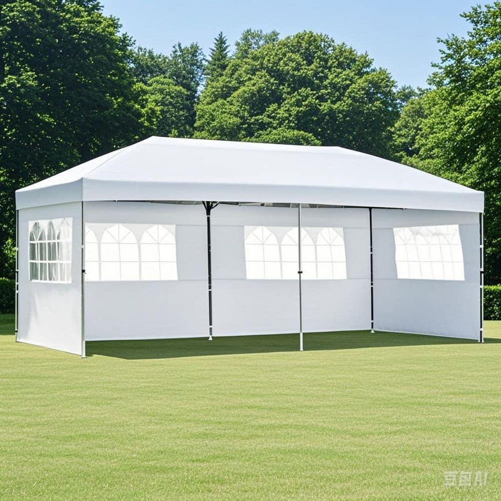 9.7 ft. x 19.2 ft. White Pop Up Canopy with Sidewalls for Parties with Whee