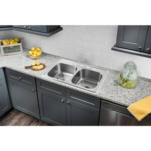 All-In-One Drop In 20-Gauge Stainless Steel 33 in. 4-Hole 50/50 Double Bowl Kitchen Sink with Arc Kitchen Faucet