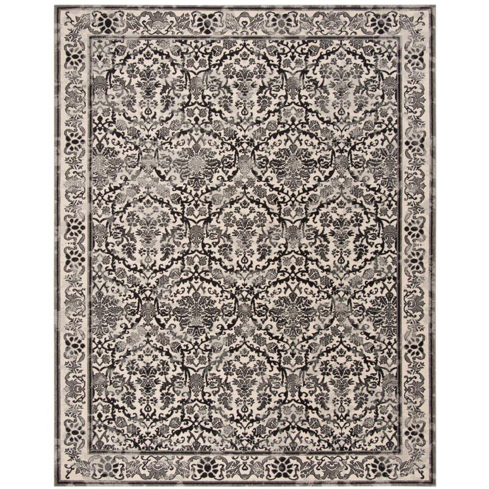 Ivory and Gray Floral Synthetic Reversible Area Rug, 9' x 12'
