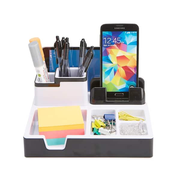 Mind Reader USB Port Desk Organizer, Desk Supplies Organizer with Station, Holder, Desk Accessories Holder Black - The Home Depot