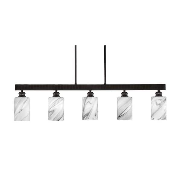Unbranded Albany 60-Watt 5-Light Espresso Linear Pendant Light with Onyx Swirl Glass Shades and No Bulbs Included