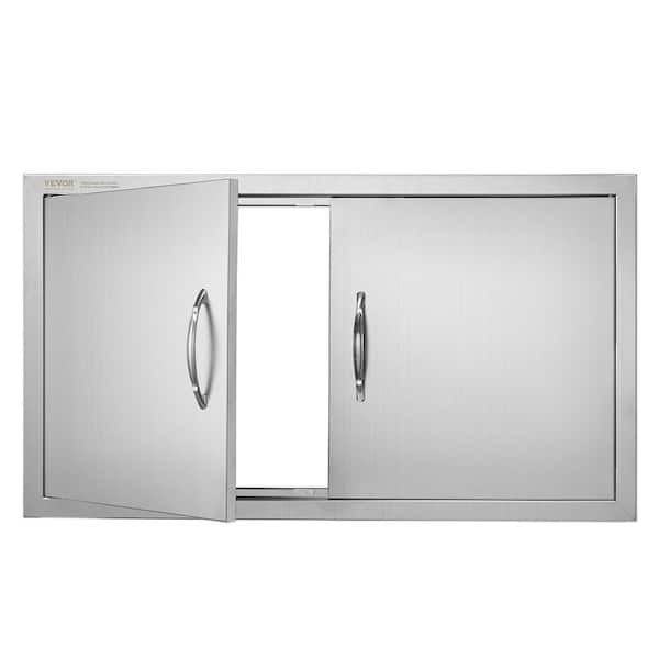 VEVOR 34 in. W x 19 in. H Double Outdoor Kitchen Door BBQ Access Door Stainless Steel Flush Mount Door Wall Vertical Door